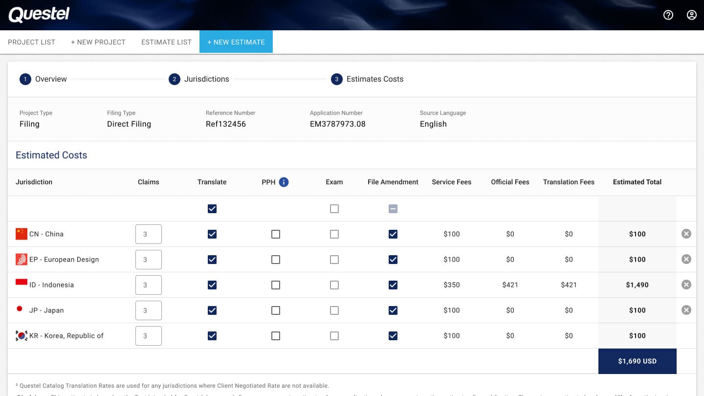 Questel Services Portal grid 2